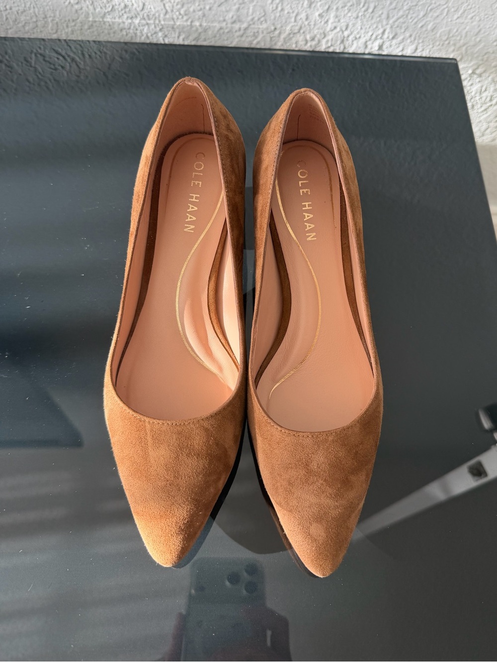 Cole Haan Brown Suede Pointed-Toe Block heel pumps